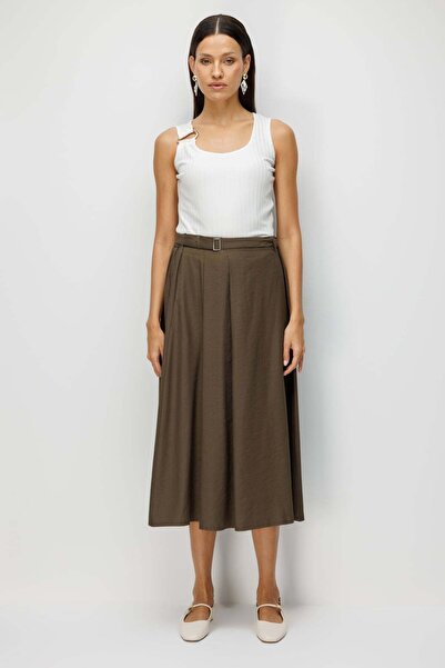 Ekol Belt Li Midi Length A-Line Skirt