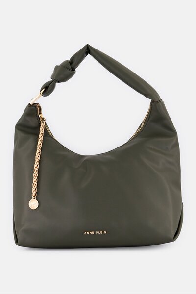 Anne Klein Women Hardware Logo Hobo Bag, Dark Olive