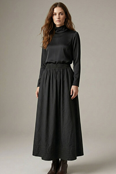 Şiir Balze Elastic Waist Side Pocketed Skirt, Seam Detail Piece Long Skirt & ...