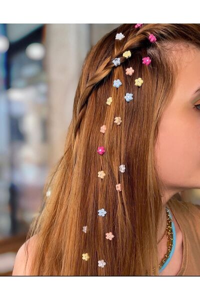 ModaRESSO Kristal 3'lü Taşlı Çiçek Figürlü Renkli Örgü Boncuğu Saç Aksesuarı
