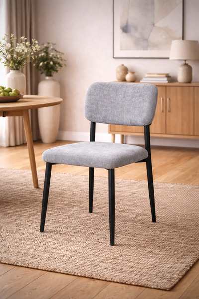 N.zone A luxurious modern chair in beige fabric with dark wood legs – eleganc...