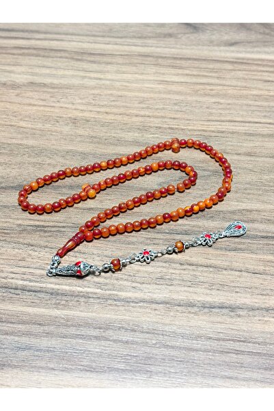 tesbihciniz 99 Mini Size Amber Prayer Beads - Flower Motif Tassel