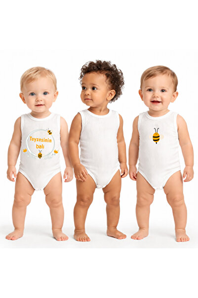 bebekpare Unisex Baby Athlete Bodysuit Rib Knit 100% Cotton Teyze Balı Printed