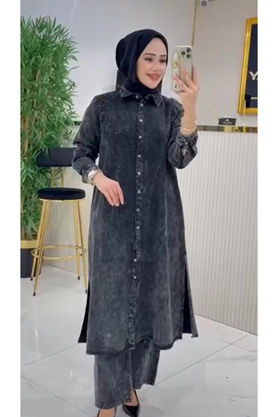 TUGBA COLLECTION Yeni Sezon Omuz Nakışlı 2'li Tunik Takımıı %100 Pamuklu Şık ...