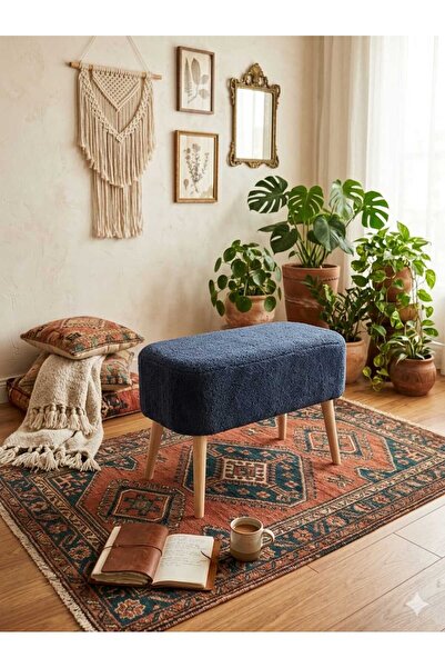 Yuems home Ahşap Ayaklı Teddy Kumaş Dikdörtgen Puf Bench