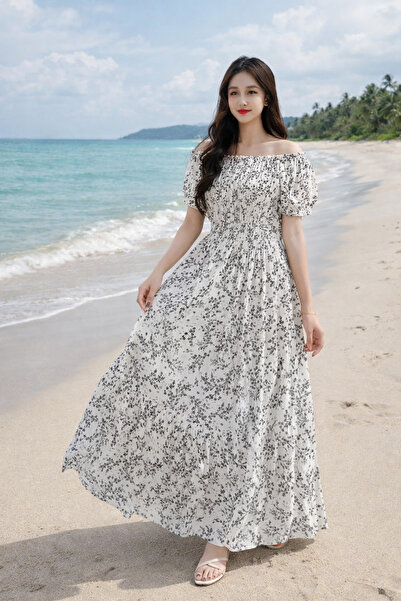 PriStyle Μακρύ καλοκαιρινό φόρεμα, ύφασμα Ρευστή εφαρμογή , κοντά μανίκια, κο...