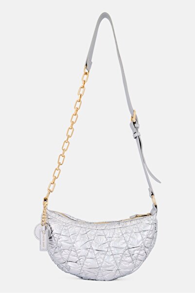 Anne Klein Women Quilted Half Moon Cross Body Bag, Silver