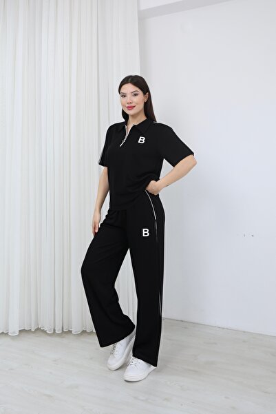 sportiness Piped Detail Polo Collar Zippered Tracksuit Set