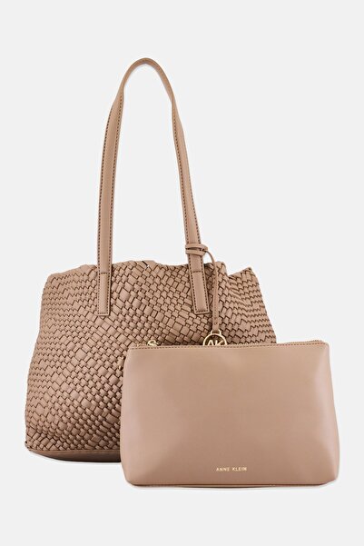 Anne Klein Women 2 Pieces Brand Logo Tote Bag With Pouch, Beige