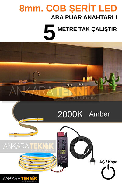 ankarateknik 8mm COB LED Şerit Set Anahtarlı Trafolu Tak-Çalıştır 5m