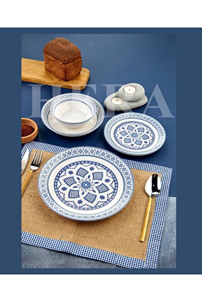 HERA Porcelain Dinner Set, 24 Pieces – Traditional Blue and White Motifs
