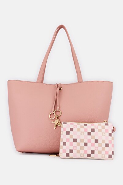 Anne Klein Women Plain Tote Bag With Pouch, Rose Pink