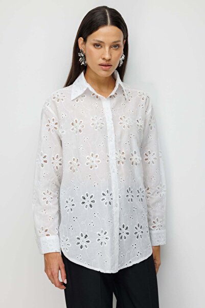 Ekol Çiçek İşlemeli Pamuklu Gömlek