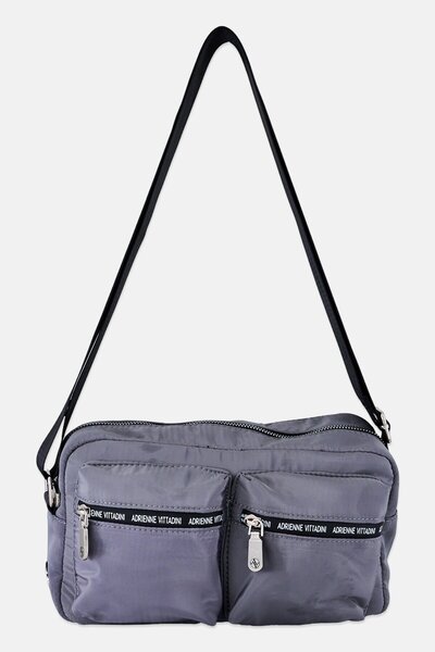 Adrienne Vittadini Women Brand Logo Nylon Cross Body Bag, Grey