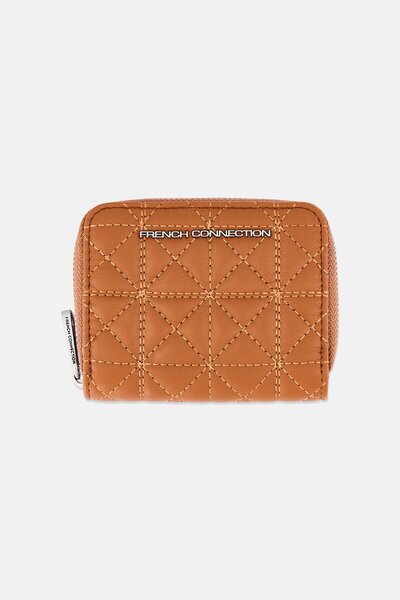 French Connection Women Jade Brand Logo Small Zip Around Wallet, Brown