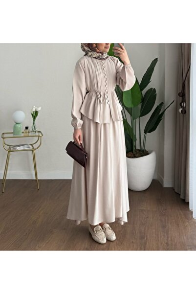 GÜLSEVEN Ribbed Skirt Suit Beige
