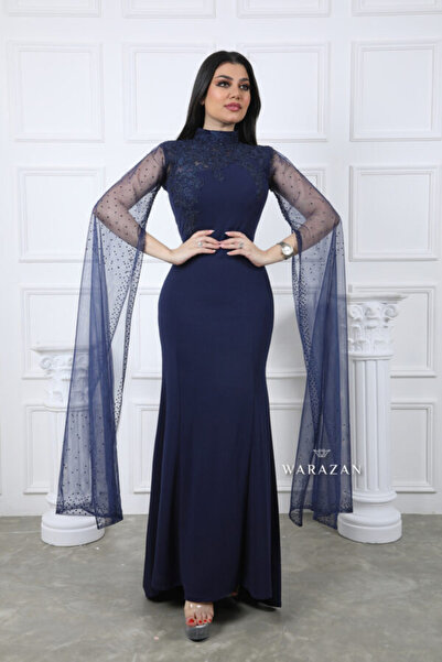 Warazan Stretch dress with tulle sleeves and sequins