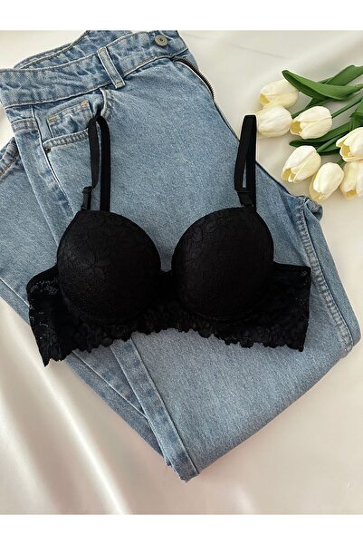 Gold Night Women's Black Lace Pack Padded Wired Push up Padded Soft Bra