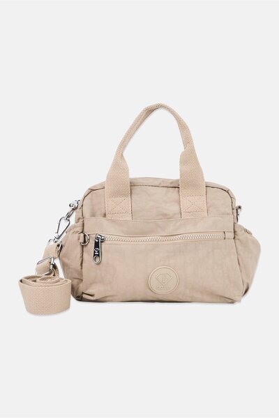 I Love Fashion Women Brand Logo Handbag, Dark Beige