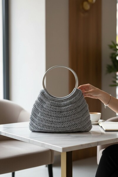 ESAHOME Simli Makrome | El Örgüsü | Gümüş Metal Saplı | Küçük Boy | Özel Tasa...