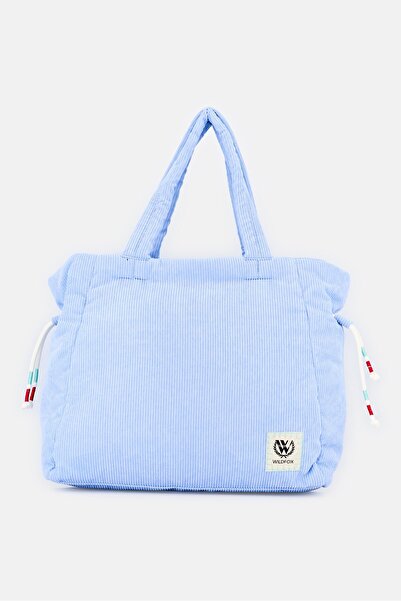Wildfox Women Brand Logo Corduroy Tote Bag, Light Blue