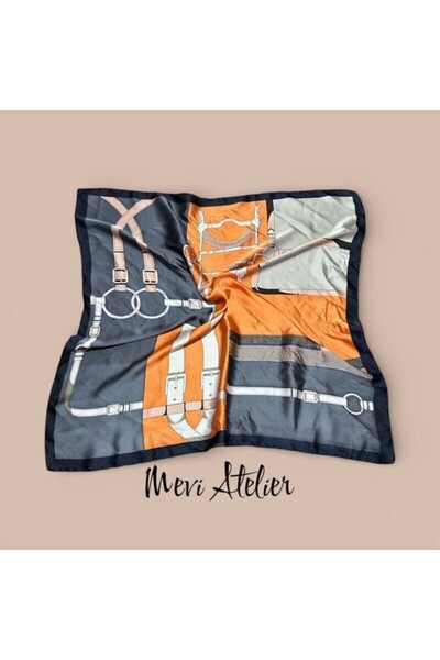 Mevi Atelier وشاح سلسلة ملونة منقوش مقاس 70×70