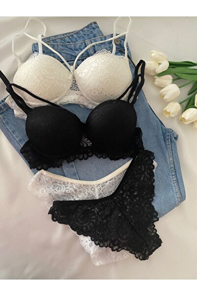 Gold Night Women's Lace piece bra set with rope detail, supportive b Wired pa...