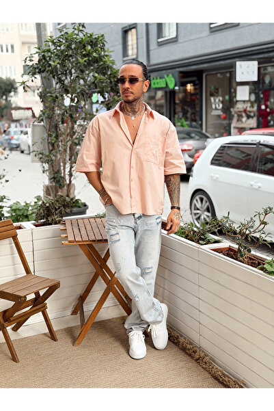 manch collection قميص قصير الأكمام بجيوب تفاصيل الظهر من نوع سينجل باودر