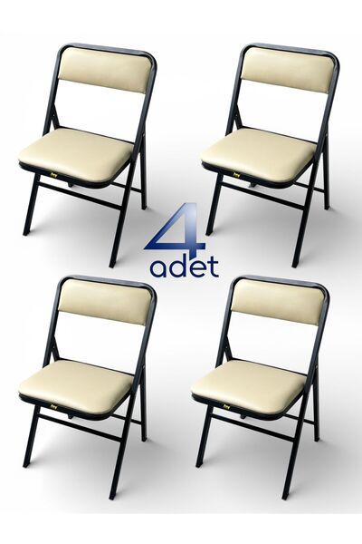 hey Katlanır Kamp Sandalyesi Piknik Sandalyesi Siyah Kapiçino Deri 4'lü