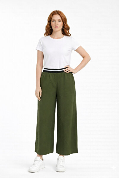 Neden Tekstil Khaki Buy Striped Elastic Wide Leg Pants