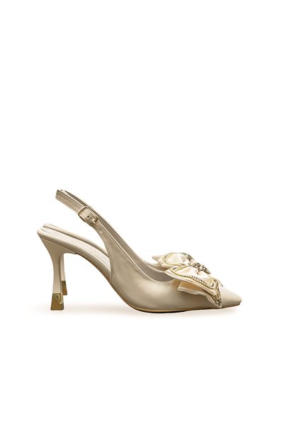 HANZE Women's Beige Medium Heel Stiletto Satin Bow New Season F6171