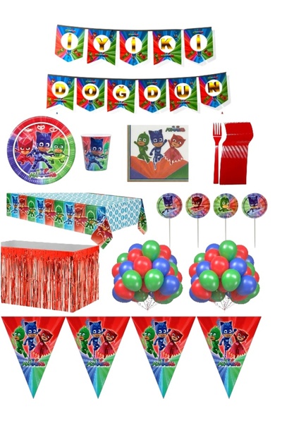 CAVAŞ sun hat Maskeli Süper Kahramanlar Pijamaskeliler 8 Kişilik Doğum Günü P...