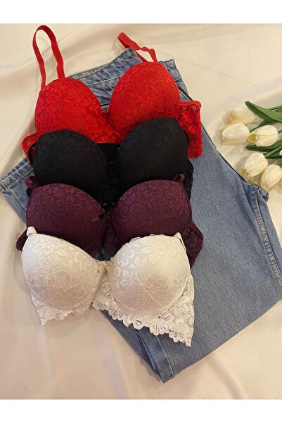 Gold Night Women's Lace Pack Supported Wired Push up Padded Soft Bra Quad Pack