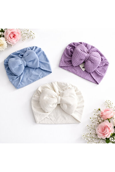 moukou 3'LÜ FİYONKLU PENYE KIZ BEBEK BONE SETİ