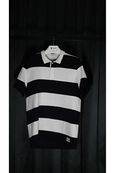 RAFF MAĞAZA Men's Soft-Textured Striped Polo Neck T-Shirt