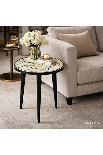 ARTEVIA HOME Mozaik Mermer Epoksi Yan Sehpa - Premium Sehpa