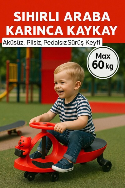 TOHA Karınca Kaykay Sihirli Araba – Swing Car Pedalsız, Aküsüz, Pilsiz 3 Teke...