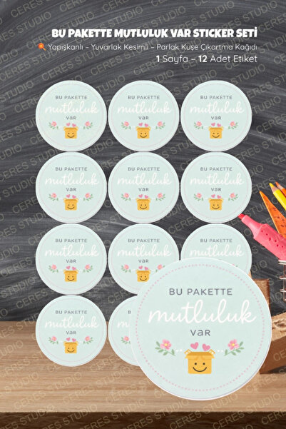Ceres Studio Bu pakette mutluluk var Sticker Seti BU-1 12 Adet Etiket | Yapış...