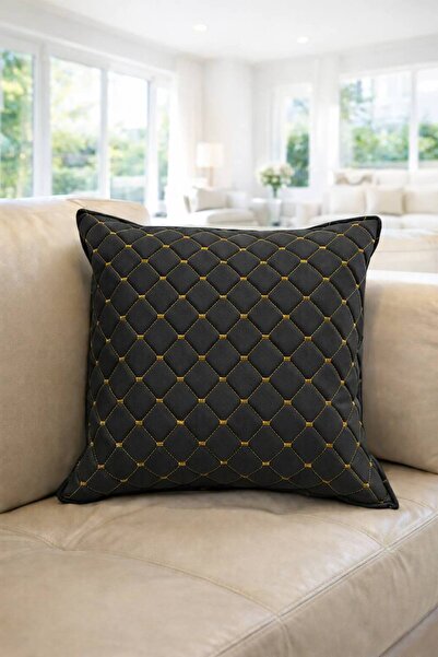 Diva Home جلد قماش كربون مبطّن تطريز غطاء وسادة 45 × 45