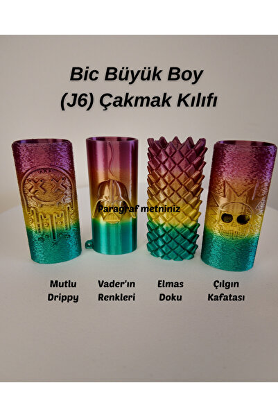 3DcraftTr Büyük Boy Çakmak (J6 )- Uyumlu 3D Tasarım Çakmak Kılıfı (8 cm)- 2Li...