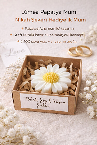 Lúmea Candle Lúmea Papatya Mum – Kraft Kutulu Nikah Şekeri | El Yapımı Hediyelik
