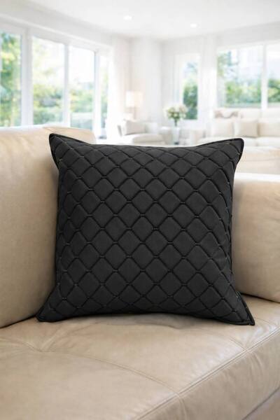 Diva Home جلد قماش كربون مبطّن تطريز غطاء وسادة 45 × 45