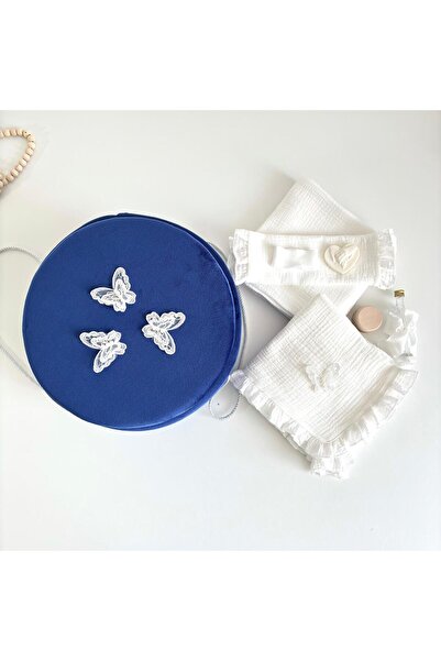 Anya-Events Βαπτιστικό Κοστούμι Μουσλίνας + Κουτί Κοστουμιού από Μπλε Βελούδο...