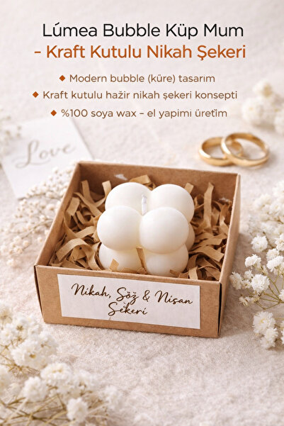 Lúmea Candle Lúmea Bubble Küp Mum – Kraft Kutulu Nikah Şekeri | El Yapımı Dek...
