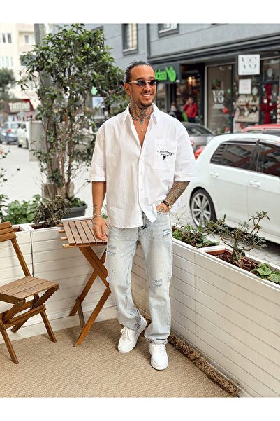 manch collection Cămașă cu mânecă scurtă, simplă, cu buzunare detaliu la spat...