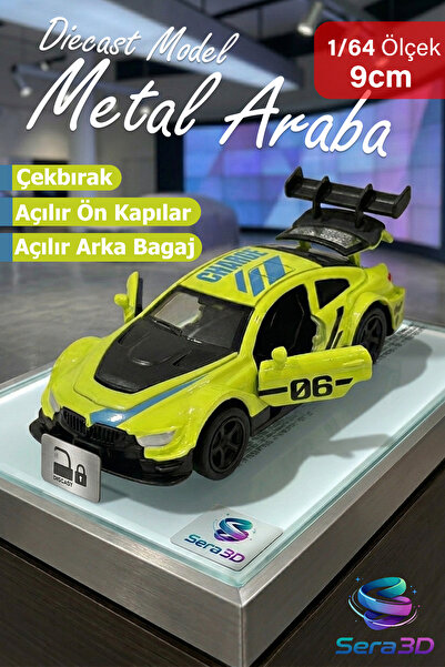 sera3d 1:64 Ölçek Metal Diecast Çek Bırak Araba - Kapı ve Bagajı Açılan Kolek...