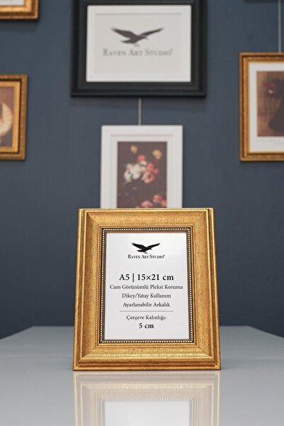 Raven Art Studio إطار مستندات ومذكرات مادام A5-15x21 سم، ذهبي عتيق، لحفظ الصو...