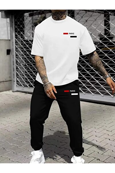 puolikuu Men's Oversized Tracksuit Set - Colorful Pariss Printed Tshi̇rt - Eş...