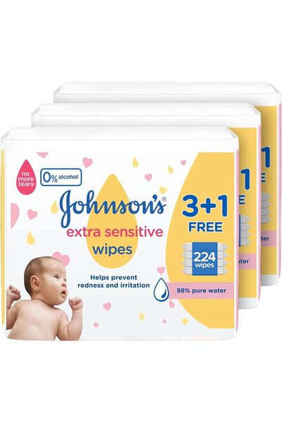 johansons Johnson’s Extra Sensitive Baby Wipes, 98% Pure Water, Hypoallergeni...