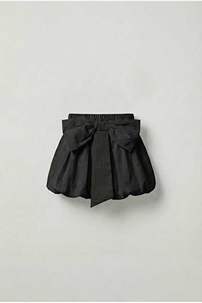 Magu Girl's Cotton Piece Black Bow Detail Balloon Skirt